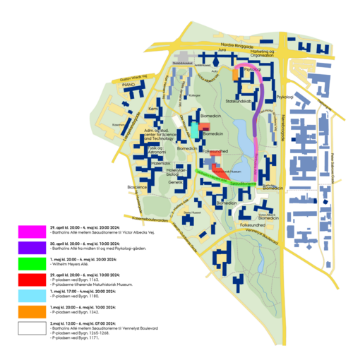 Kort over parkeringsforhold i Universitetsparken