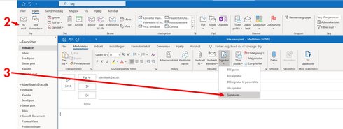 Trin 2-3 i opsætning af mailsignatur i Outlook