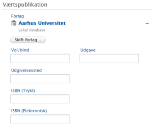 Forlag er udfyldt med Aarhus Universitet som forlag