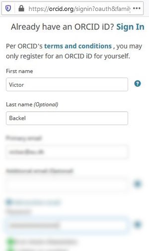 ORCID registration form