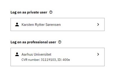 Screen shot of the private user and professional user roles. 