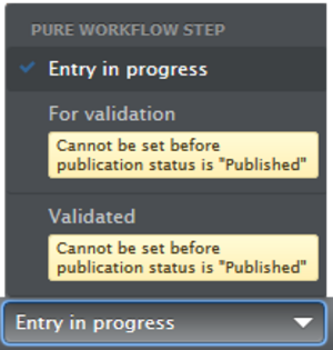 Workflow steps. Warnings due to incorrect status