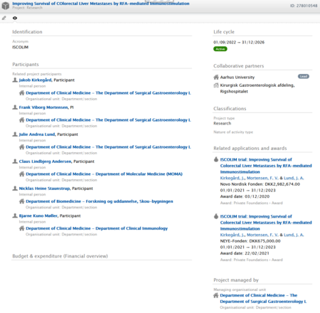 Example of a project seen from the backend
