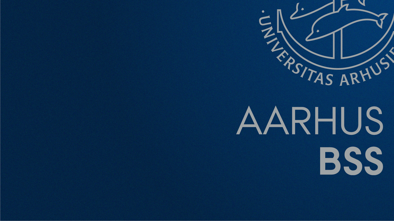 Blå baggrund med Aarhus BSS-design til onlinemøder