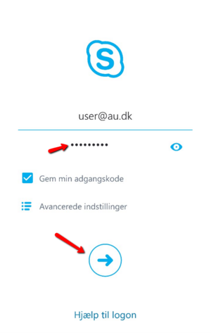 Indtast adgangskode og klik på den blå pil. Din adgangskode er den samme, som du bruger på mit.au.dk eller din AU webmail.