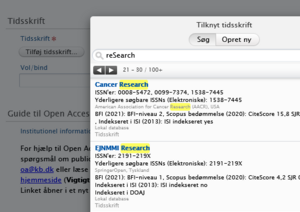 søgning på tidsskrift inden der oprettes et nyt