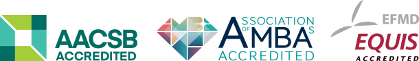 Logo for akkrediteringerne AACSB, AMBA og EQUIS
