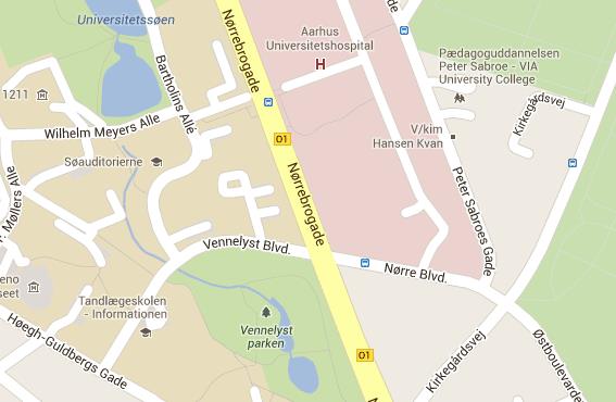 Kort over Nørrebrogade ved Aarhus Universitet