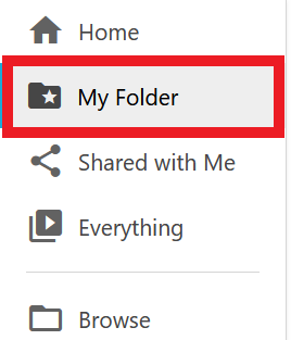 Menupunker: Home, My Folder, Shared with Me, Everything og Browse